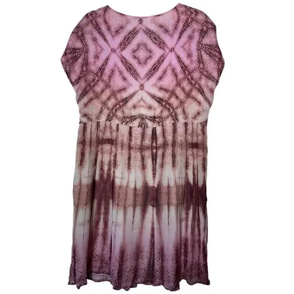 240 Sundance Gemi Embroidered Floral Pink Tie-Dye Boho Midi Dress (Medium, EUC) - Picture 3 of 5